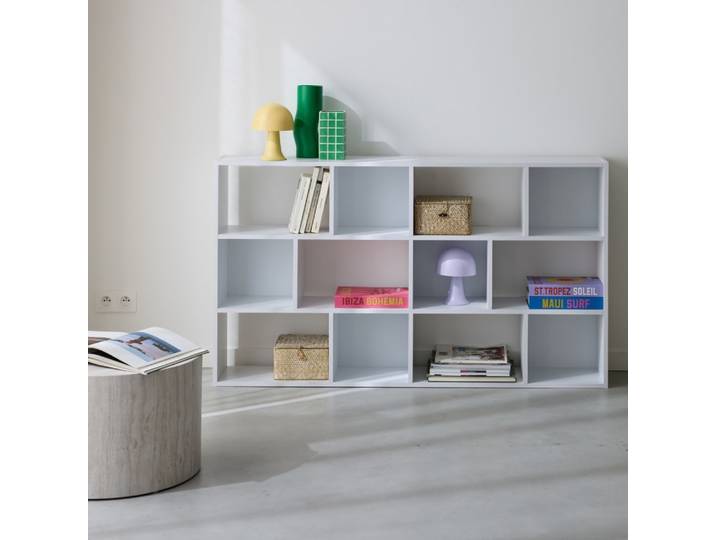 Bibliothèque design asymétrique blanche, 3 étagères