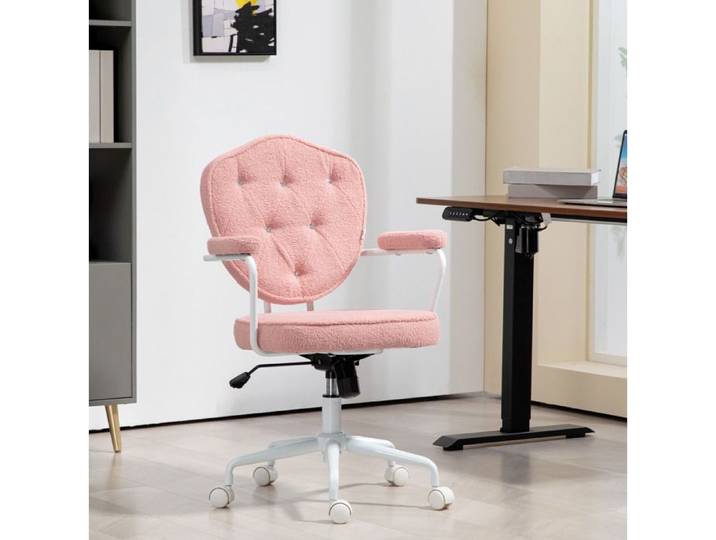 Chaise de bureau ergonomique hauteur réglable pivotante à roulettes avec accoudoirs rose polyester JOINERY