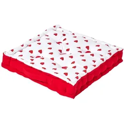 SITZKISSEN rot-weiß mit Herz-Muster 50/50/10 cm