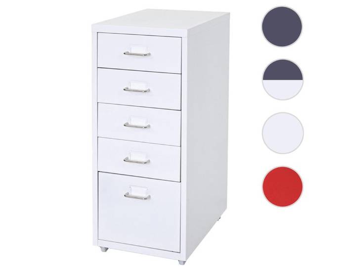 Caisson à roulettes Boston T851 armoire à tiroirs 69x28x41cm 5 tiroirs ~ gris foncé blanc -gris fo