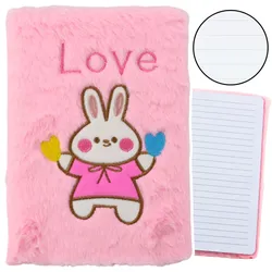 Mit Plüsch gefüttertes Notizbuch mit einem Hasen und der Aufschrift „Love“, rosa