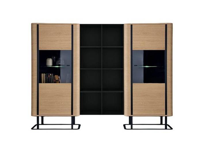 Xlmoebel TV-Schrank XLMOEBEL Wohnwand aus Holzfurnier in hellem Holzton (Wohnwand aus Holzfurnier) Made in Europa