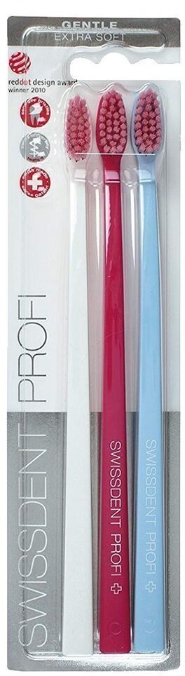 SWISSDENT Profi Gentle Toothbrush Trio (White/Pink/Light Blue)