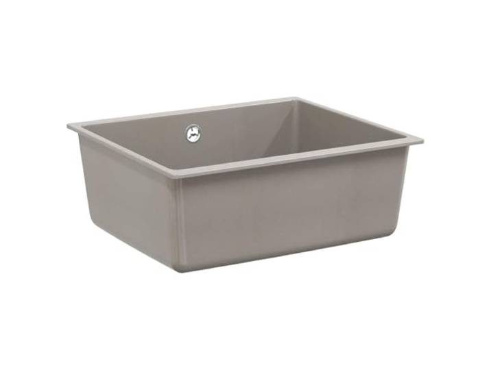 Xhnifbn Küchenspüle Granit 530 x 460 mm Grau Unterbauspüle Hitzebeständig bis 280 °C und kratzfest für die moderne Küche, inklusive Abflussfilter und Zubehörset.