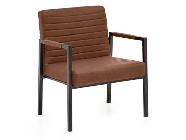 Woodkings XXL Esszimmer Stuhl Wellington mit Armlehne Kunstleder, Schwerlaststuhl belastbar bis 250kg modern, Designstuhl, Metallgestell schwarz (Hellbraun)