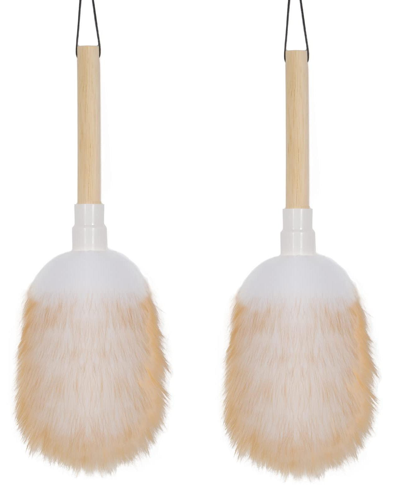 Dripio Set van 2 wasbare lamswollen stofdoeken met houten handvat, 35 cm