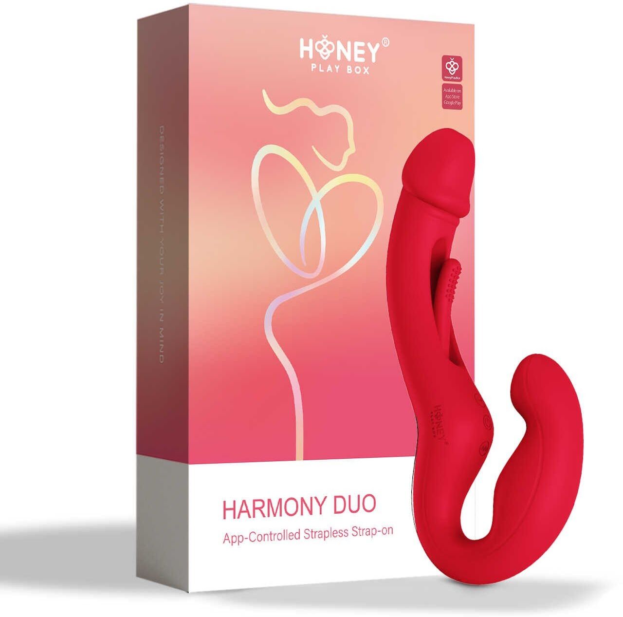 Honey Play box Harmony Duo Strap on vibrant avec tapotage - Rouge