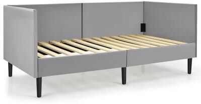 Costway Twin Size Daybed Frame with Sturdy Wooden Slat Support-Gray