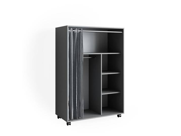 Vicco Kleiderschrank Doros Grau 100 x 146.6 cm mit Rollen, Rechteckig, 100x146.6x50 cm, Garderobe, Garderobenschränke