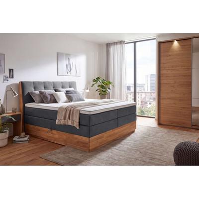 Boxspringbett OTTO HOME "Alleea, Doppelbett, Polsterbett, Federkernbett, Komforbett, 160/180 cm", grau (anthrazit), B:165cm L:210cm, 100% PES, Komplettbetten, inkl. Topper, zwei Bettkästen, Taschen-Federkernmatratze, Härtegrad 3