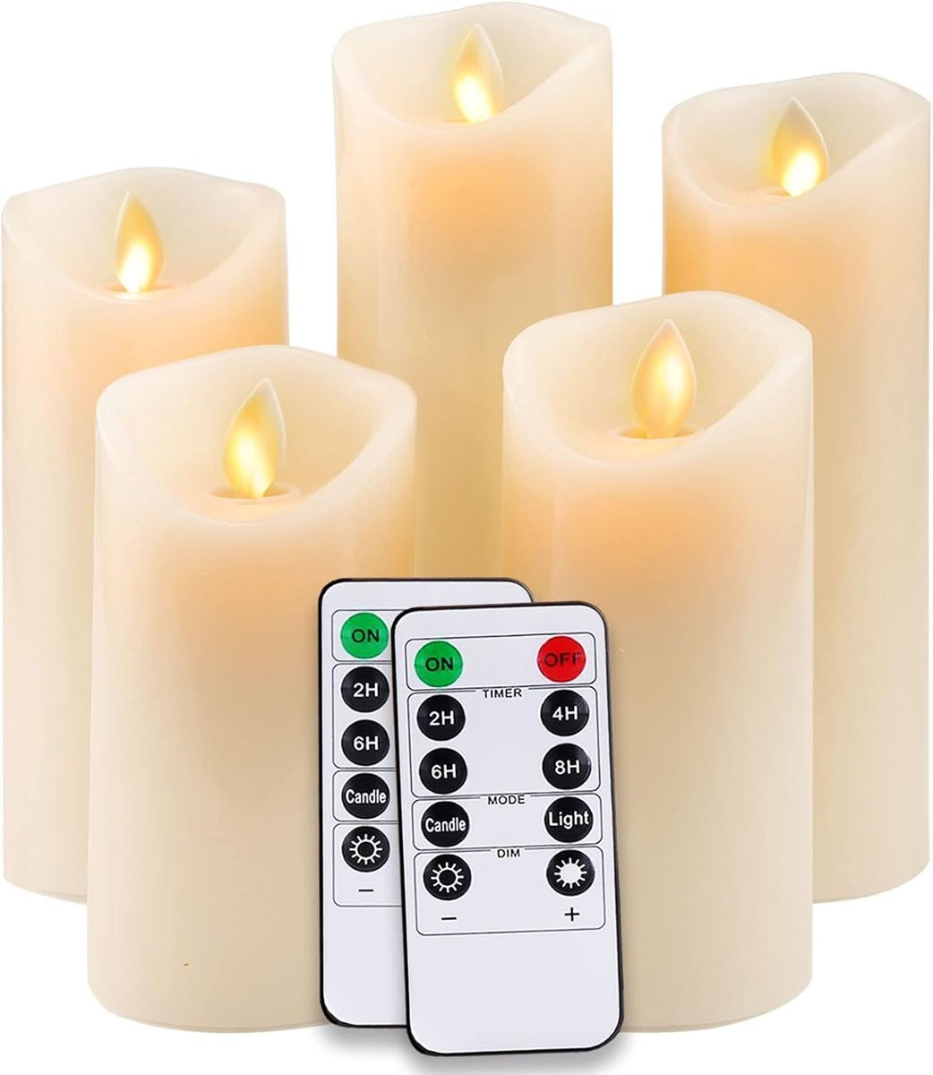Vlamloze Led-kaarsen Set van 5 - Decoratieve Echte Was Kaarsen met Afstandsbediening