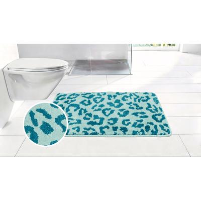 Badematte OTTO HOME "Anna Leo, Badvorleger, Badezimmer Teppich, Duschvorleger", blau (marine, blau), H:15mm, Polyester, Badematten, Badematte, mit Animal Print, modernes Muster, Leo, weich