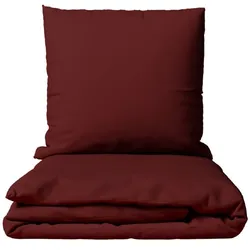 Leonado Vicenti Bettwäsche Baumwolle 200x220 + 2x 80x80 cm Einfarbig Uni Bordeaux mit Reißverschluss