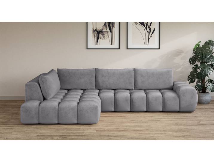 Ecksofa, 100% Polyester, Hellgrau 352×210 cm, Mit Loose Rückenkissen, Modern, Inosign