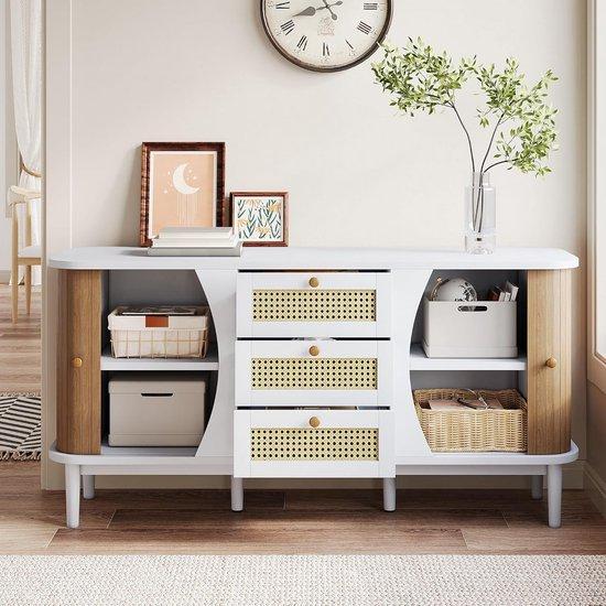 Famanu Dressoir mit 2 Schiebetüren und 3 Rattanladen - Weiß