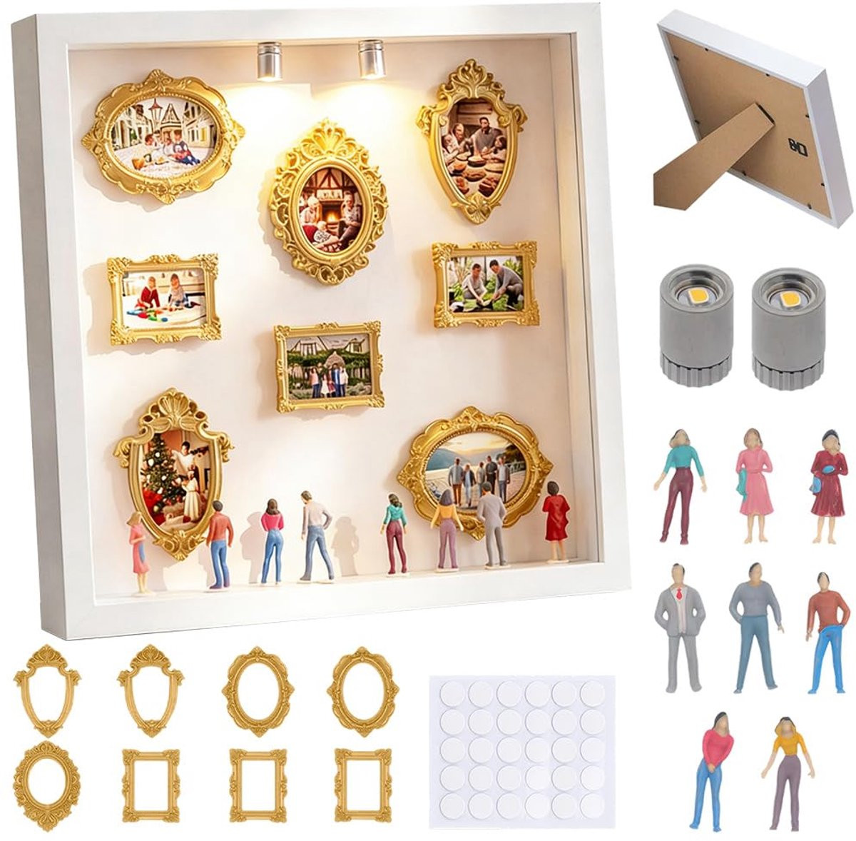 Mini Museum Silhouette Box - Creatieve herinneringsdisplay kit met vintage fotolijst in wit en goud