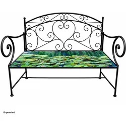 HTI-Living, Gartenbank, Gartenbank mit Seerosen Motiv in Schwarz