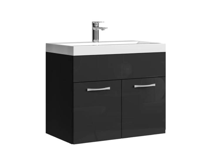 Badplaats Badmöbel Set mit Waschbecken und Unterschrank Montreal 01 60 x 35 cm Schwarz Hochglanz - Waschbeckenunterschrank mit Waschbecken