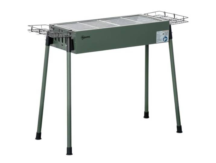 Outsunny Barbecue au Charbon de Bois BBQ 94L x 39l x 70H cm Vert Foncé Avec 2 Grilles\, Portable BBQ Grill\, Pieds Amovibles\, 2 Paniers Latéraux