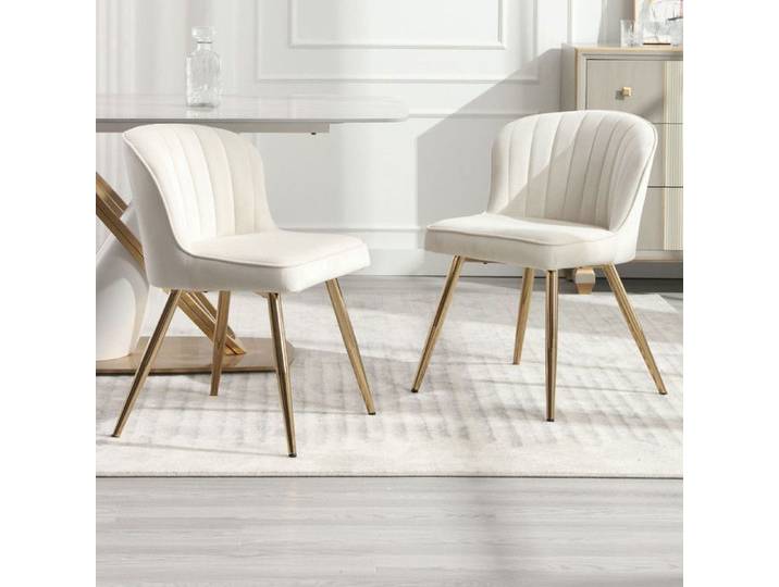 Wahson Chaise de Cuisine Lot de 2 Chaise Salle à Manger Moderne avec Coussin Épais Chaise de Cuisine avec Pied Doré Velours Beige