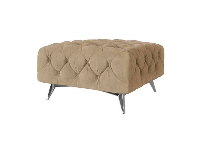 Repose-pieds Chesterfield en velours avec pieds en métal, beige