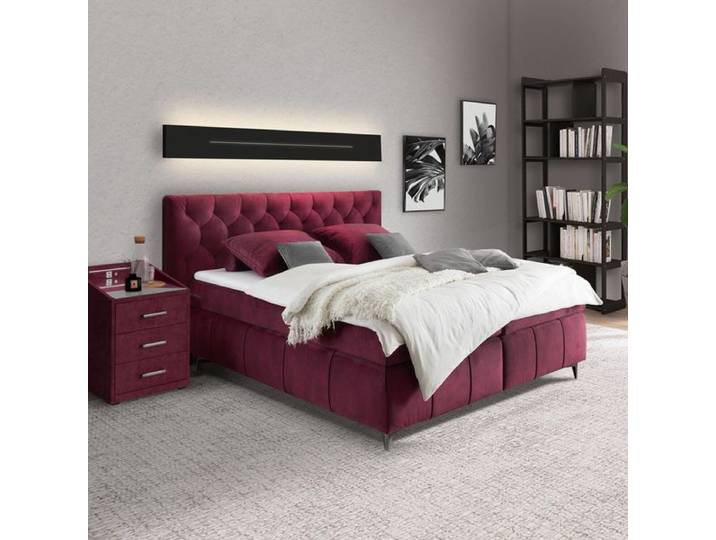 Boxspringbett Bethany Microvelours 180x200cm 180x200 cm Bonellfederkern-Box Härtegrad: H2 Rot