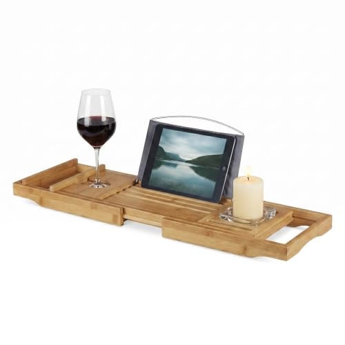 Relaxdays Badplank van bamboe met glashouder, beige/bruin