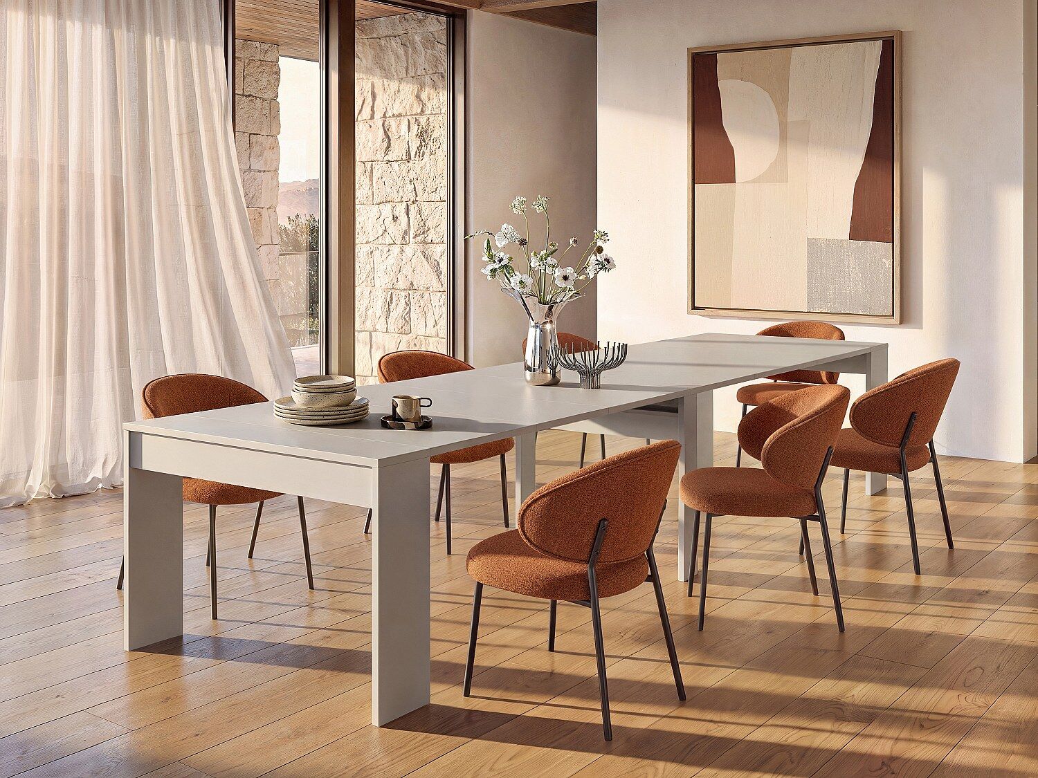 Unique Mesa consola extensible 12 cubiertos - 6 extensiones - Beige - ONEGA