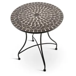 Mosaiktisch 60 cm Ø, mediterraner Garten- & Terrassentisch, 71 cm hoch, Anthrazit-Marmor-Grau, Raburg Mayla