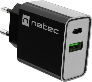 Natec Ribera USB-oplader 20W PD met USB-A en USB-C in het zwart