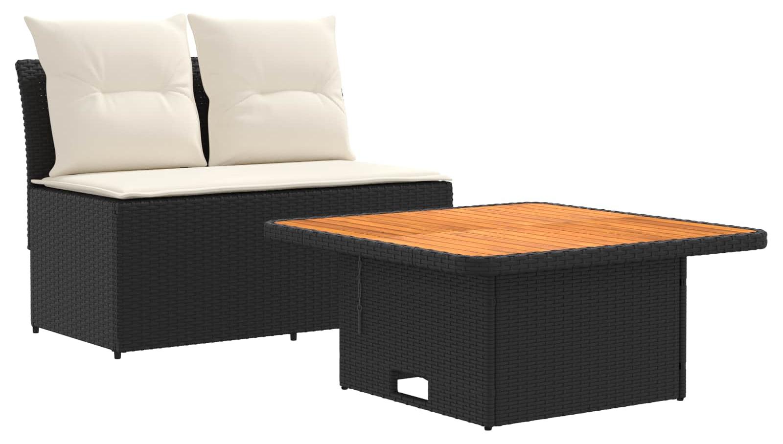2 Stück Garten Mittel Sofa Mit Hochklapptisch Poly-Rattan