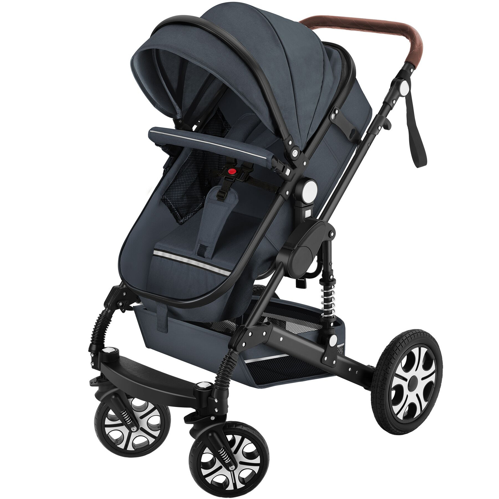 TecTake Combi-kinderwagen Mats, opvouwbaar met 5-puntsgordel, antraciet