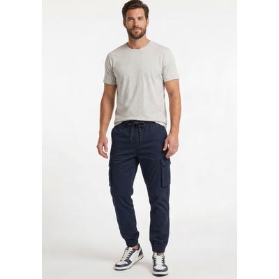 Cargohose MAN'S WORLD "mit elastischem Bund", Herren, Gr. 58, N-Gr, schwarz (blau), Web, Obermaterial: 100% Baumwolle, unifarben, regular fit lang, Hosen Cargohose, bequem, praktisch, lässig