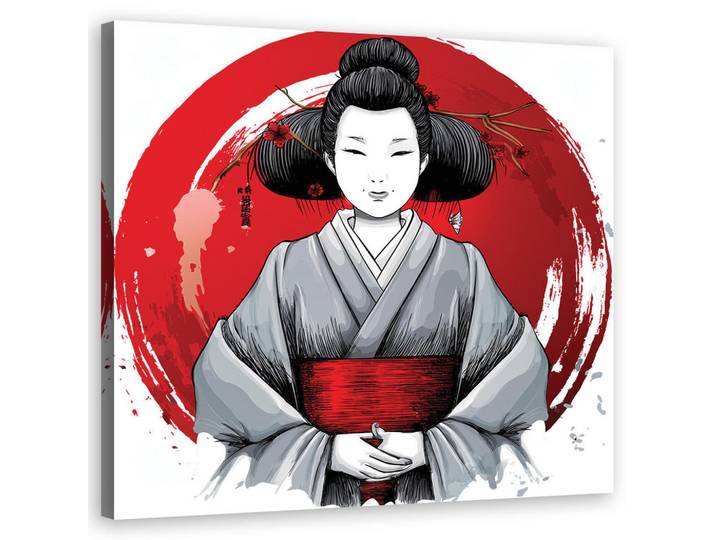 Feeby Wandbild japanische geisha ukiyo e, Rot, Orientalisch, Rechteckig, 50x50 cm, Bilder & Rahmen, Bilder, Leinwandbilder