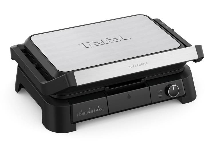 Kontaktgrill TEFAL SuperGrill 3in1 XL, Grill, Barbeque-, Ofenposition, 3 Temperaturen , schwarz (gebürsteter edelstahl, schwarz), B:45cm H:17,5cm T:38cm, Kontaktgrill_Standgrill_Tischgrill_Teppanyakigrill, Kontaktgrill, spülmaschinengeeignete Platten, Grillen für bis zu 8 Personen, GC520D