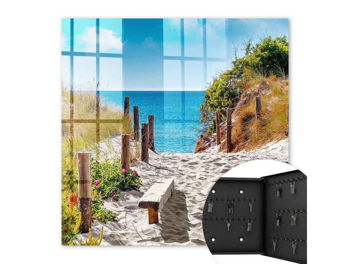 Tulup Schlüsselbox Schwarz 30x30 cm- Türöffnung nach rechts - Küstenweg, Blau, Metall, Animalprint, Rechteckig, 30x30x5 cm, Garderobe, Schlüsselkästen & Schlüsselboards