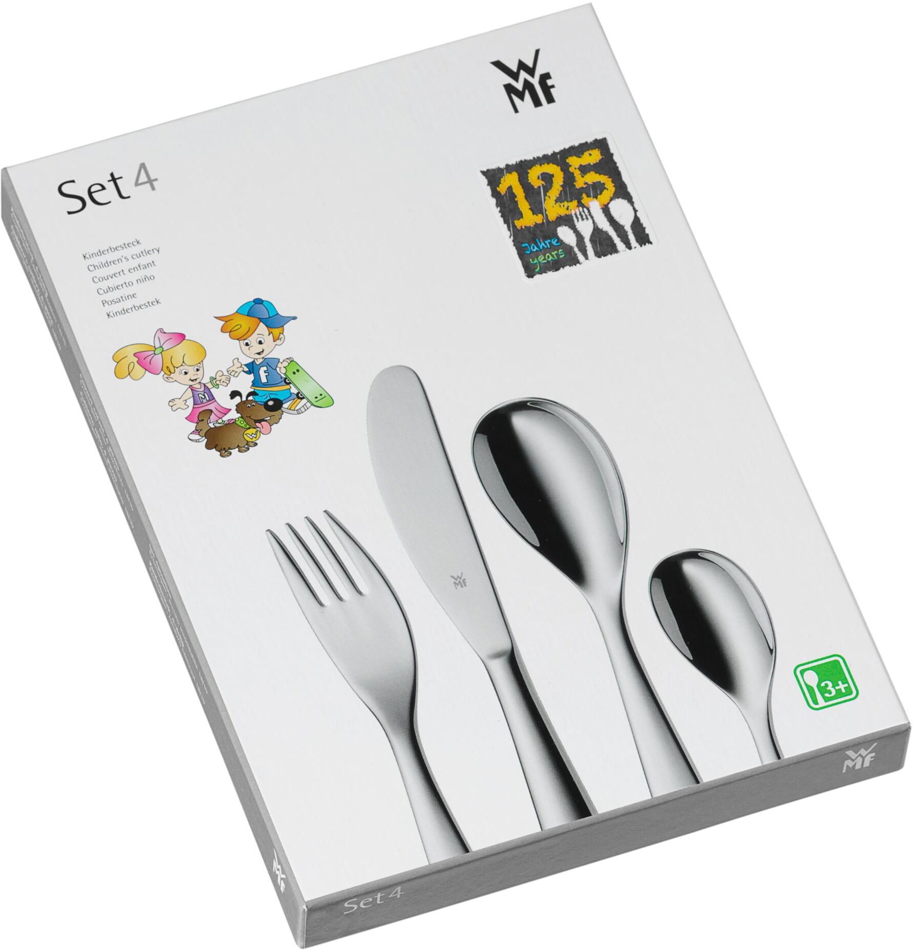 Kinderbesteck WMF "Zwerge 4-teili", silber (silberfarben), 4 Stk., Edelstahl, Essbesteck-Sets, Kinderbesteck, ab 3 Jahren geeignet silberfarben 4 Stk.