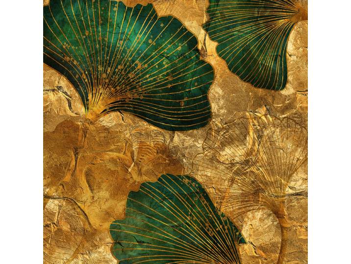Gemälde QUEENCE Aluminium Bild Goldeffekt Blätter der Gingkopflanze , gold (farbe bild(er): gold,beige,m), B:60cm H:60cm T:0,4cm, Alu Dibond, Bilder, Gemälde, Alu Dibond mit gebürsteter Struktur für einen edlen Metall Effekt