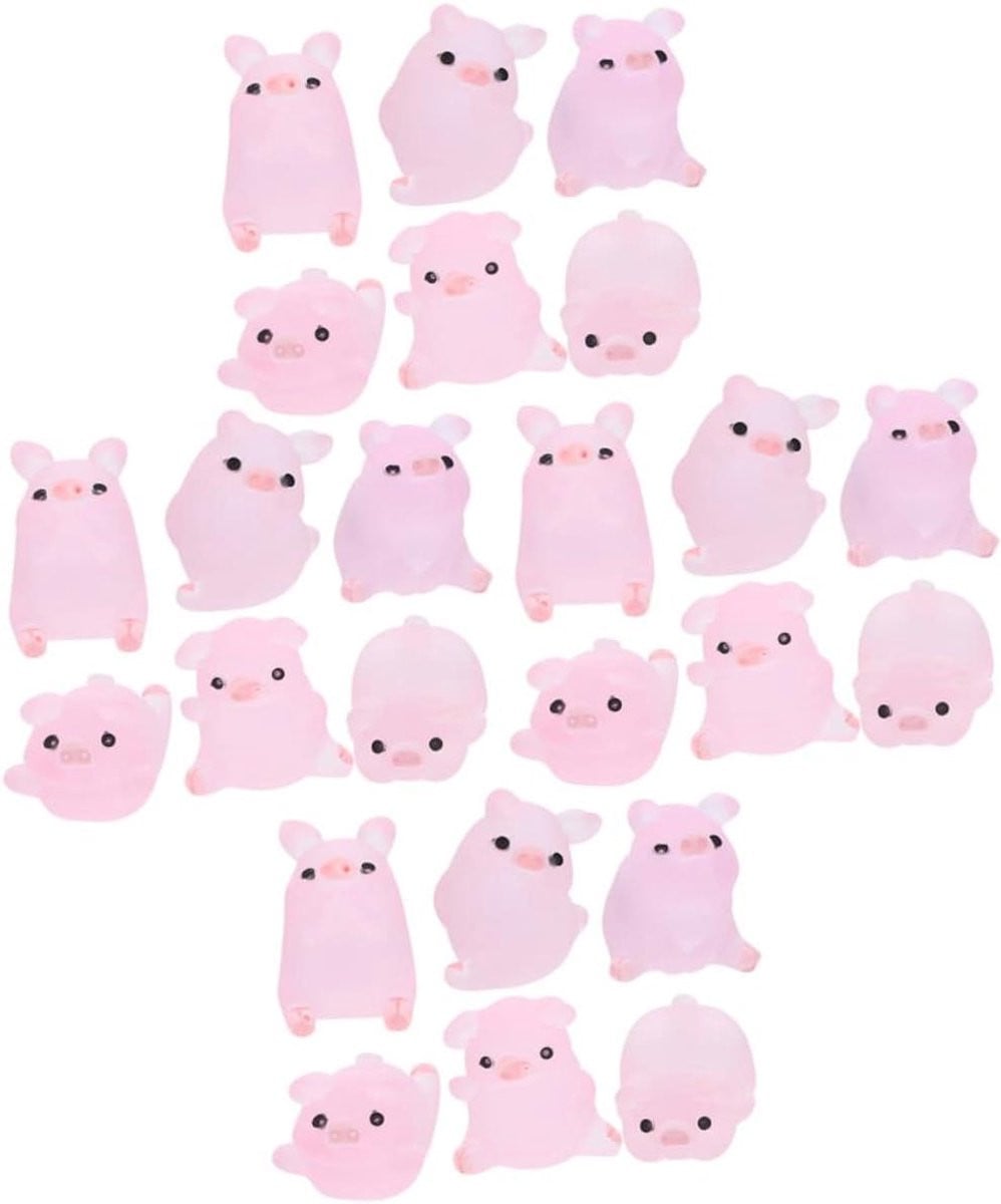 Handgemaakte roze varkens beeldjes voor decoratie - Miniatuur beeldjes van hars - B: 2,3 cm, H: 1,65 cm