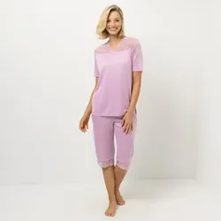 LITTLE ROSE Pyjama-Set Shirt, 1/2-Arm Capri-Hose mit Spitzendetails