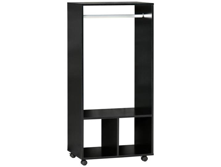 ComfortXL Kleiderschrank De-17152 mit Kleiderstange & 2 Nischen Schwarz, 40x128x60 cm, Schlafzimmer, Kleiderschränke