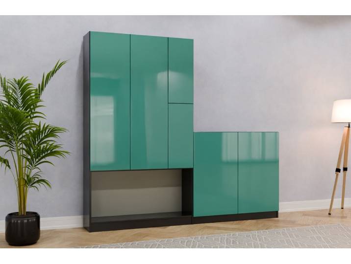 Garderobenschrank nach Maß - RAL 6033 Minttürkis - 200x221x32cm - Individuell konfigurieren