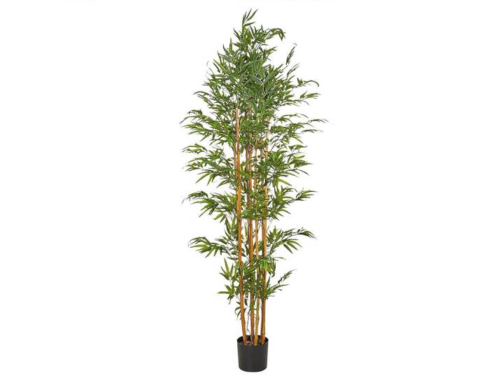 KUNSTPFLANZE im Blumentopf 220 cm Grün/Heller Holzfarbton Bamboo