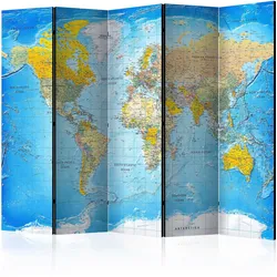 Paravent World Classic Map Blau/Gelb
