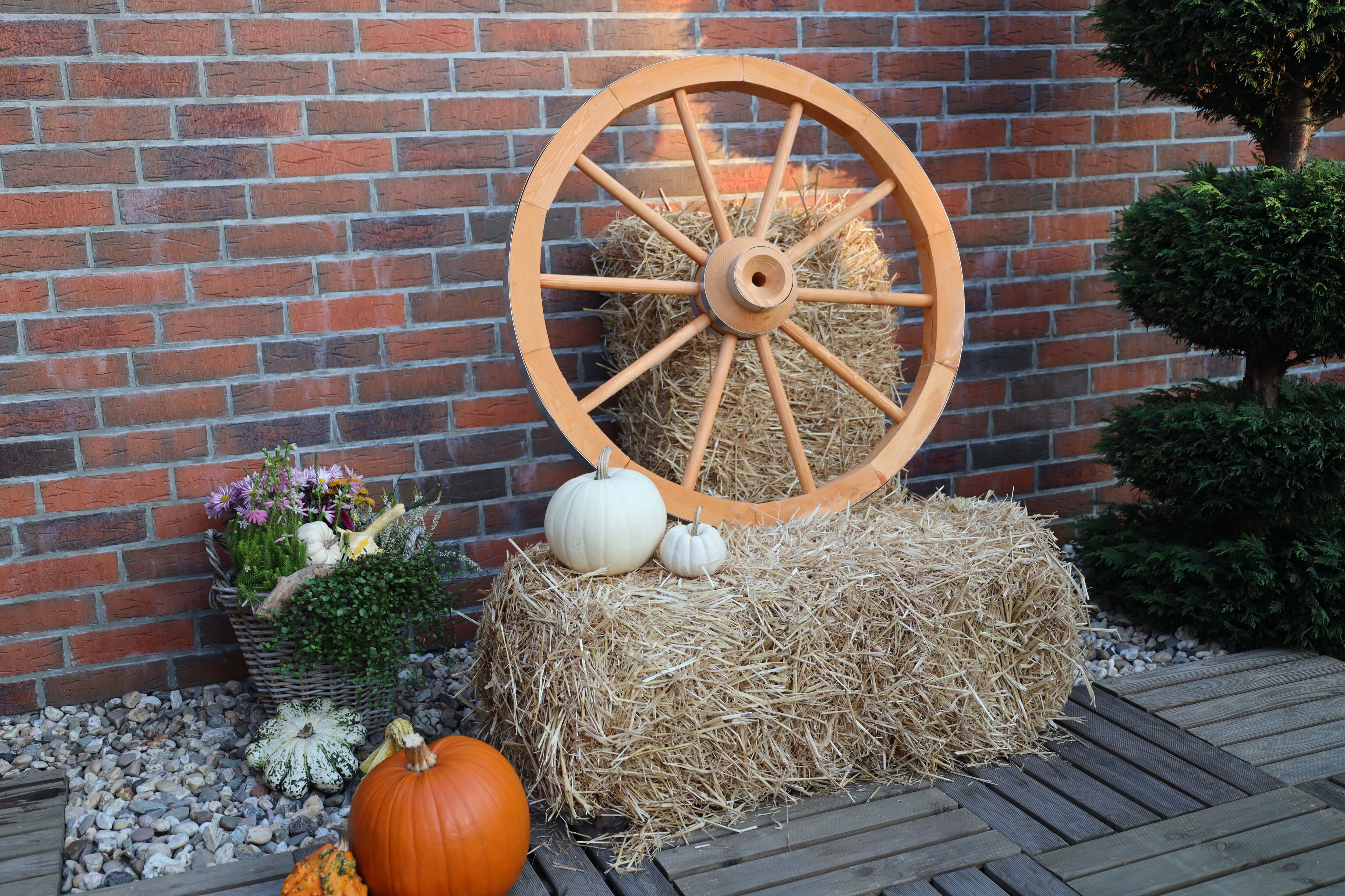 Gartenfigur PROMADINO "Wagenrad", gelb (honigfarben), B:90cm H:90cm L:22cm, Holzwerkstoff, Gartenfiguren, Gartenfigur, BxLxH: 90x22x90 cm honigfarben B/H/L: 90cm x 90cm x 22cm