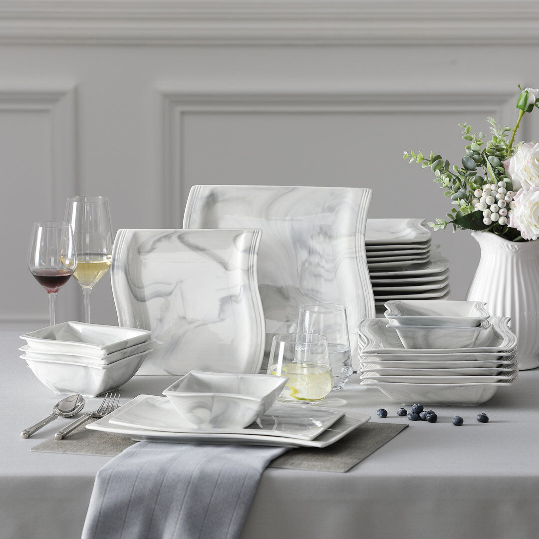 MALACASA 26-Piece Porcelain China Dinnerware Set, Service For 6 Grey 26