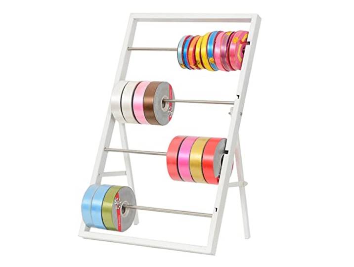 Ständerhalter-Organisatoren, zusammenklappbare Bandregale for Bastelräume, Tischplatte mit 4/5 Etagen, Band-Organizer-Halter, Schrank-Schal-Präsentationsständer(White,4-Tier)