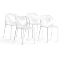 RATTATAN Set aus 4 Stühlen aus harzverstärktem Glasfaserharz,modernes Design,stapelbar für Außenbereich,Garten,Bar,Restaurant,Küche–Eloisa–Weiß