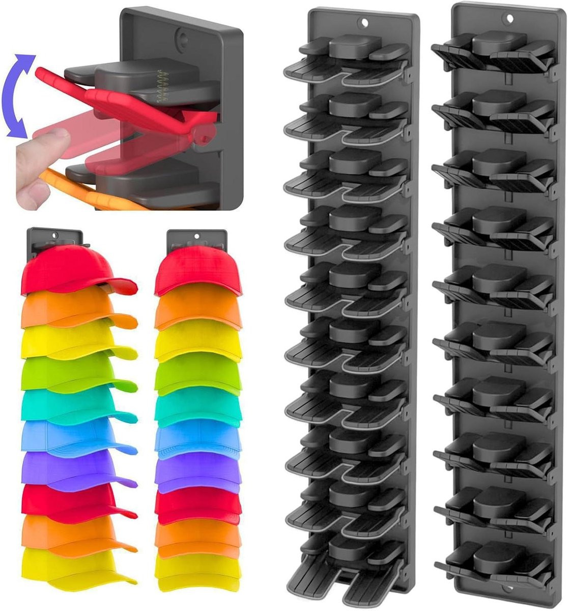Zwarte Caphouder en Hoedenrek Set voor Dubbele Installatie, 35 cm lengte