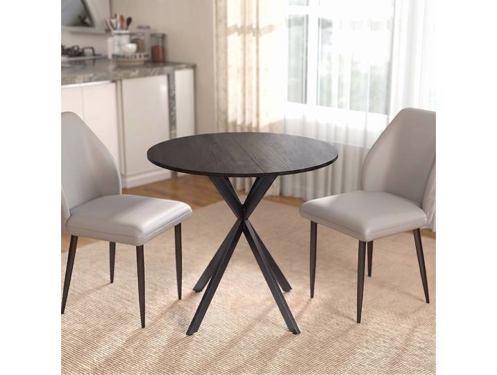 HOMCOM Table Ronde 80cm Panneau de Particules Métal Noir